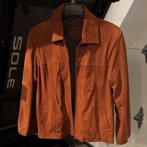 Men's Textured Leather Jacket - Rust